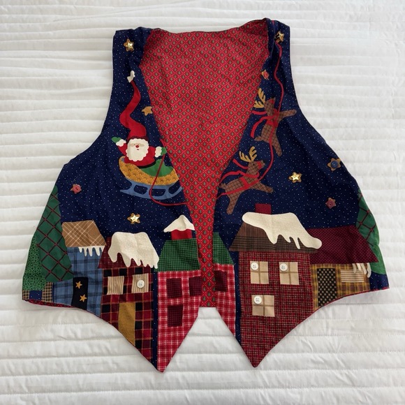 Handmade Jackets & Blazers - Vintage Handmade Quilted Reversible Christmas Vest Santa Size XL/1X